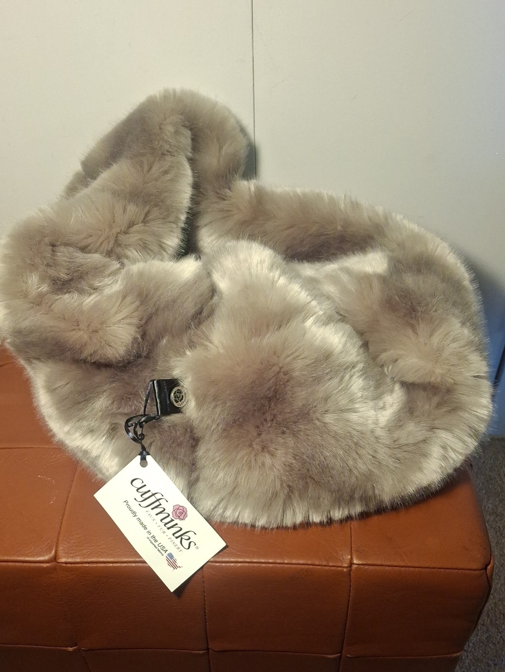 Plush Faux Fur Scarf in Taupe